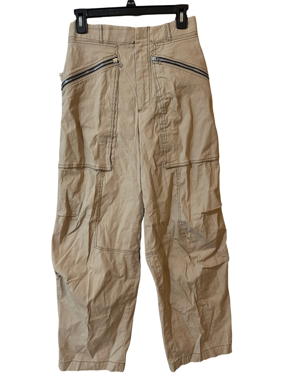 Zara Highwaisted Khaki Tan Wide-Leg Cargo Pants Zipper Detail Utility Linen S